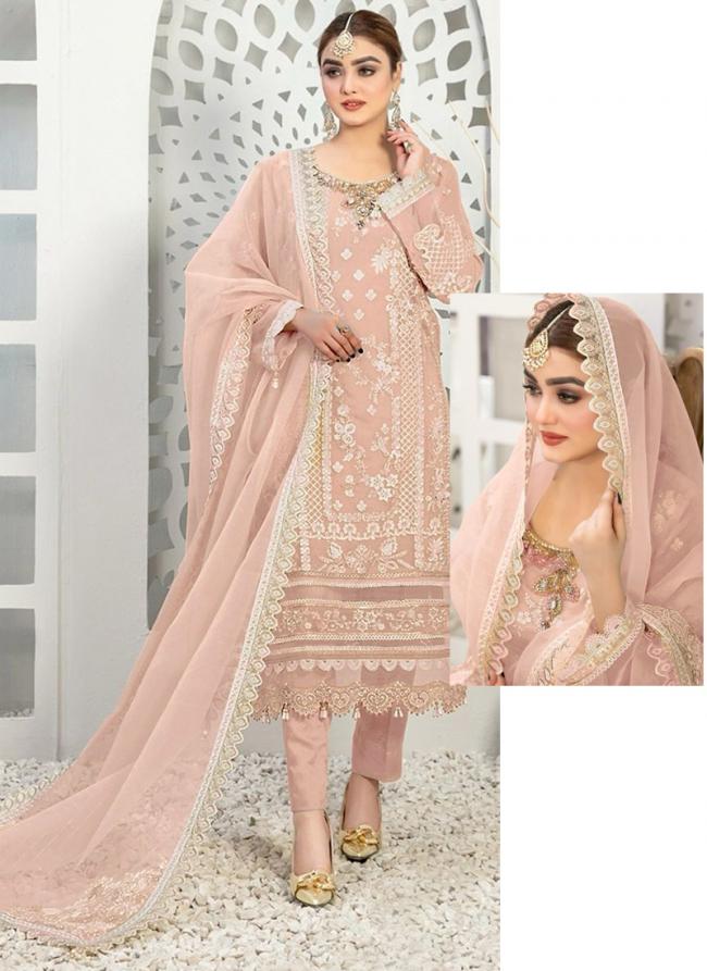 Organza Pink Eid Wear Embroidery Work Pakistani Suit